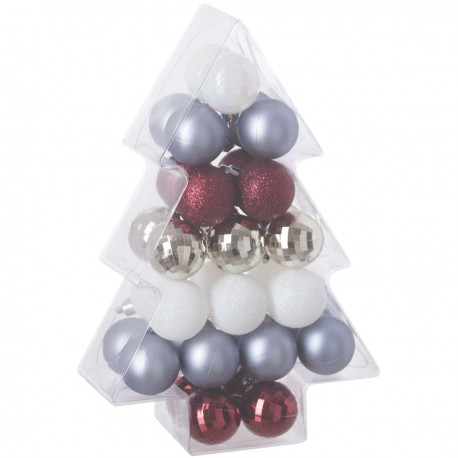 Féerie Christmas Kit de décoration pour Sapin de Noël Or Blanc et Argent 34 pièces