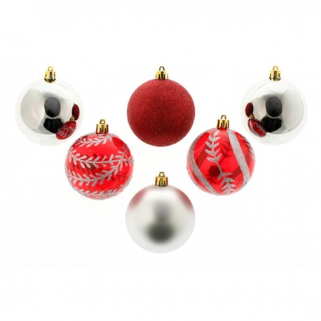 Atmosphera Kit de décoration pour Sapin de Noël Rouge et Argent 6 pièces