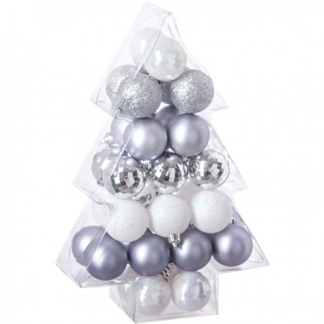 Féerie Christmas Kit de décoration pour Sapin de Noël Argent Blanc et Gris 34 pièces