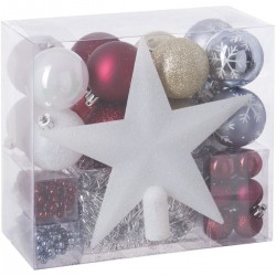 Féerie Christmas Kit de décoration pour Sapin de Noël Rouge Blanc et Or 44 pièces