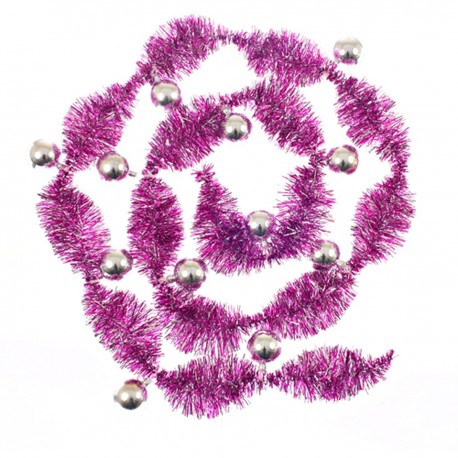 Atmosphera Guirlande de Noël - Pompon - 12 Boules - Fuchsia et Argent (lot de 4)