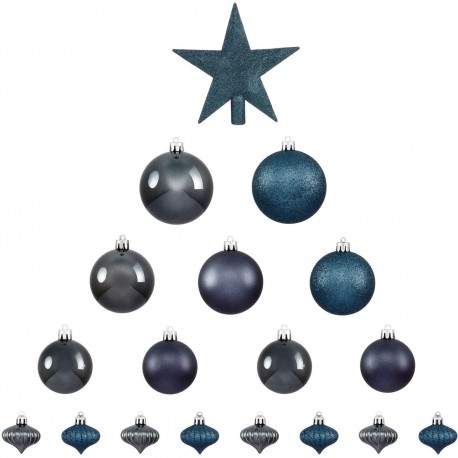 Féerie Christmas Kit de décoration pour Sapin de Noël Gris Acier 18 pièces (lot de 2)