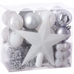 Féerie Christmas Kit de décoration pour Sapin de Noël Blanc et Gris 44 pièces (lot de 2)