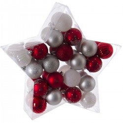 Kit de décoration pour Sapin de Noël Rouge Gris et blanc 40 pièces (lot de 2)