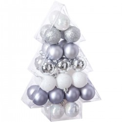 Féerie Christmas Kit de décoration pour Sapin de Noël Argent Blanc et Gris 34 pièces (lot de 2)