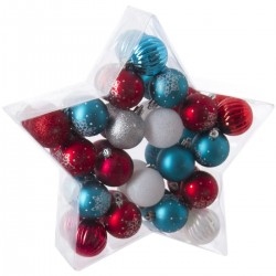 Féerie Christmas Kit de décoration pour Sapin de Noël Rouge Bleu et Gris 40 pièces (lot de 4)