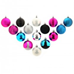 Atmosphera Kit de décoration pour Sapin de Noël Turquoise Fuchsia Argent et Noir 15 pièces (lot de 2)