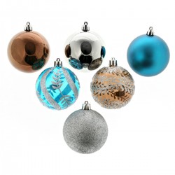 Atmosphera Kit de décoration pour Sapin de Noël Chocolat Turquoise et Argent 6 pièces (lot de 2)