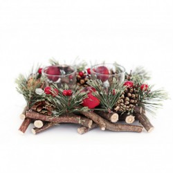 Heart Of The Home Photophore Traditionnel de Noël en Bois - Double Bougies - Rouge (lot de 3)