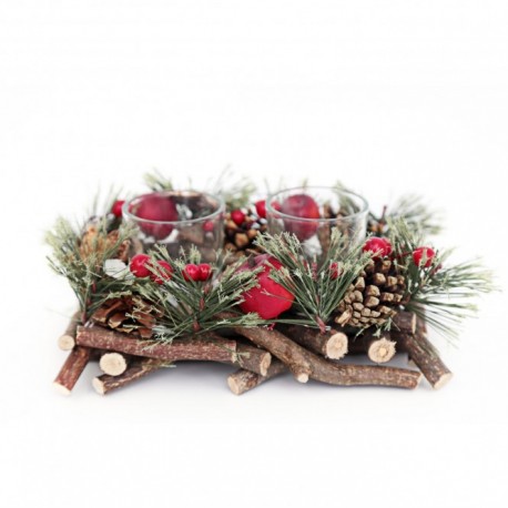 Heart Of The Home Photophore Traditionnel de Noël en Bois - Double Bougies - Rouge (lot de 6)