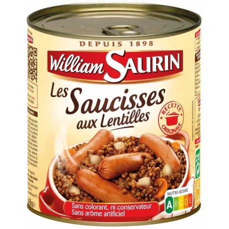 William Saurin Les Saucisses aux Lentilles Recette Originale 840g