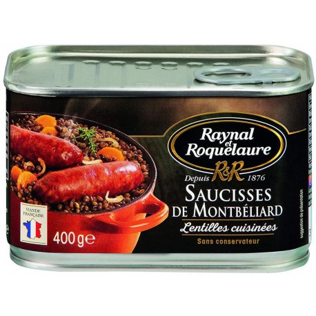 R&R Raynal et Roquelaure Saucisses de Montbéliard et Lentilles Cuisinées 400g 3021690027310