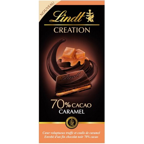 Lindt Création Coeur Voluptueux Truffe et Coulis de Caramel Chocolat Noir 70% Cacao 150g (lot de 10)