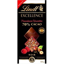 Lindt Excellence Noir Framboise Noisettes 70% Cacao 100g (lot de 10)