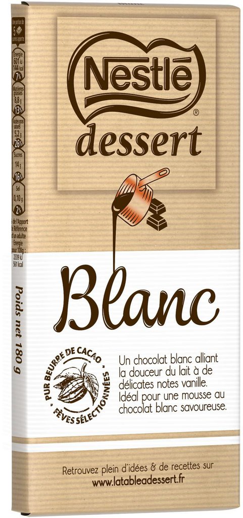 Nestlé Dessert Chocolat Blanc Tablette 180 g : : Epicerie