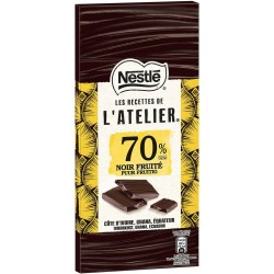 Nestlé Les Recettes de l’Atelier 70% Noir Fruité Côte d’Ivoire Ghana Équateur 100g (lot de 8)