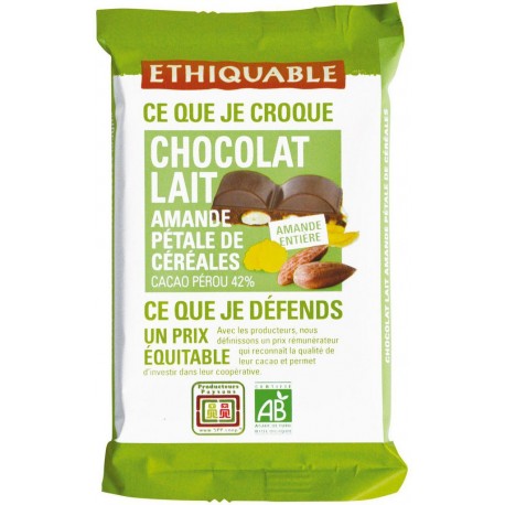 Ethiquable Chocolat Lait Amande Pétale de Céréales 100g (lot de 9)