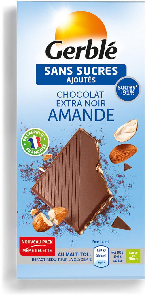 Gerblé Chocolat Extra Noir Amande Sans Sucres Ajoutés 80g (lot de 15) 