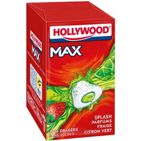 Hollywood Max 2fruity Fraise Citron Vert Sans Sucres 3 Etuis (lot de 18 étuis)