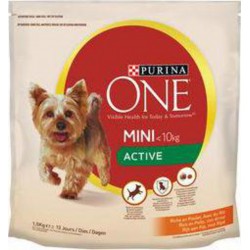 Purina One Croquettes Active riches en Poulet avec Riz pour chien mini 1,5Kg