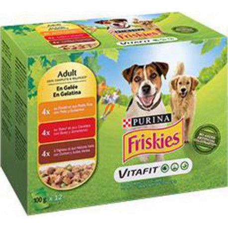 Friskies Pâtée en gelée Poulet-Bœuf-Agneau pour Chiens adultes 12 sachets de 100g