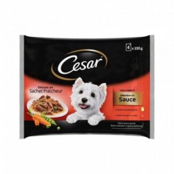 Cesar Délices en Sachet Fraîcheur Sélection en Sauce 100g par 4 (lot de 4 soit 16 sachets)