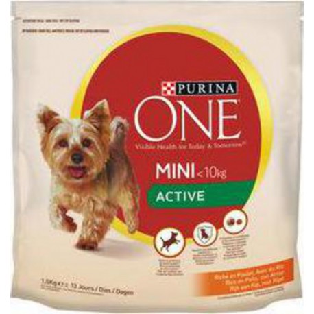 Purina One Croquettes Active riches en Poulet avec Riz pour chien mini 1,5Kg (lot de 3)