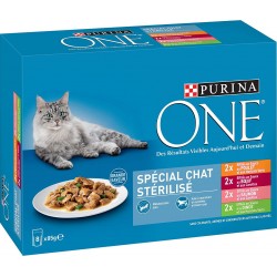 Purina One - Effilés en sauce aux viandes et poison pour chat stérilisé Aliment complet pour chats adultes 8x85g