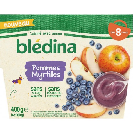 Bledina Dessert bébé dès 8 Mois compote de pommes myrtilles s/s ajoutés