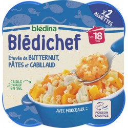 Bledichef Plat bébé dès 18 mois Etuvée de butternut, pâtes & cabillaud