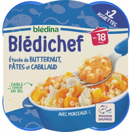 Bledichef Plat bébé dès 18 mois Etuvée de butternut, pâtes & cabillaud