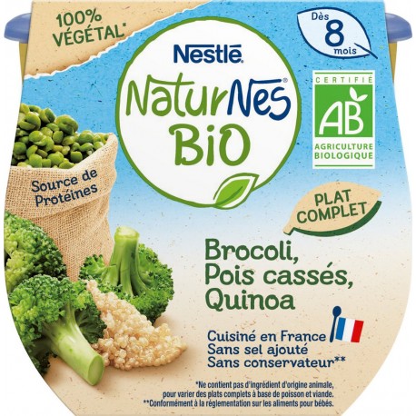 Nestle Repas de bébé dès 8 mois Brocoli pois cassés & quinoa NATURNES Bio