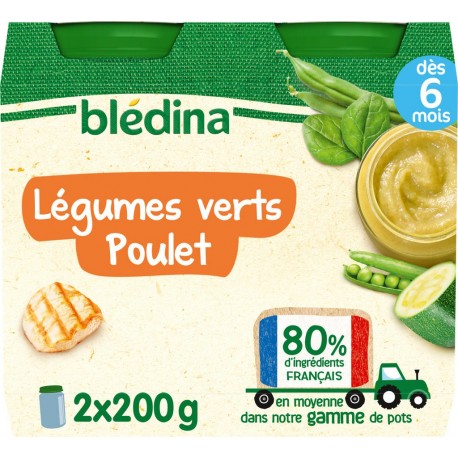 Bledina Petits pots bébé dès 6 mois, légumes verts poulet