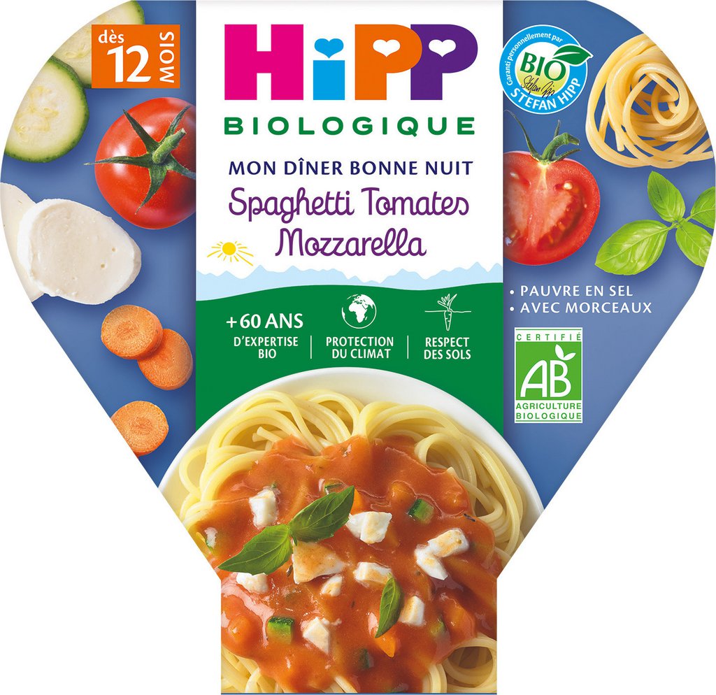 Hipp Biologique Plat bébé dès 12 mois pâtes tomates mozza
