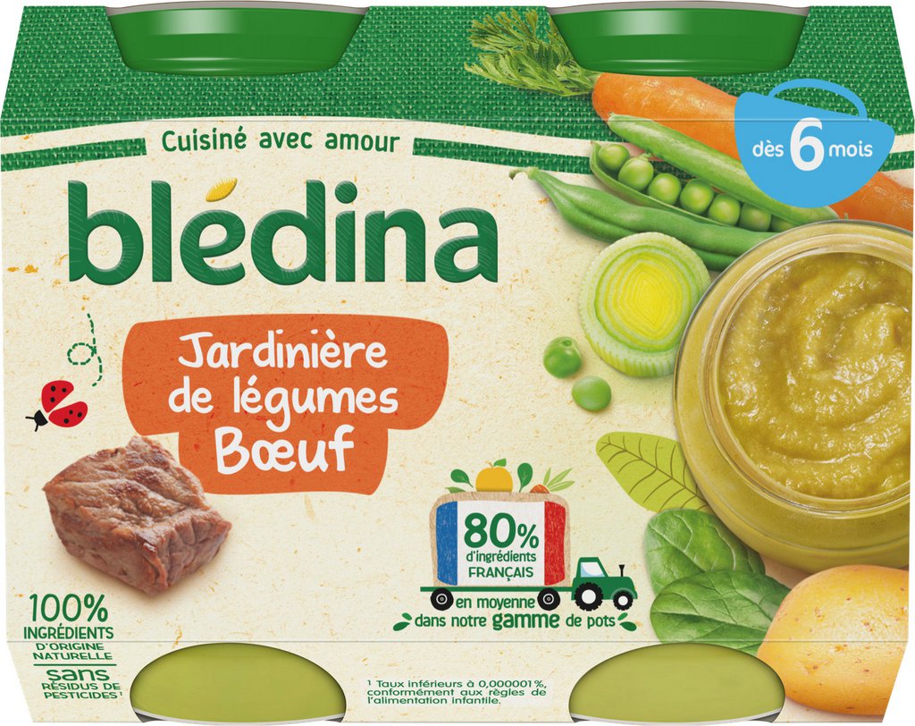 Bledina Petits pots bébé dès 6 mois, légumes bœuf 