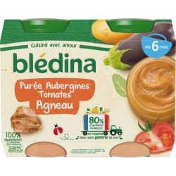 Bledina Petits pots bébé dès 6 mois aubergine tomate agneau x2 200g