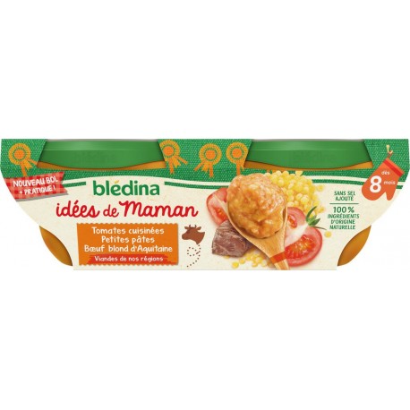 Bledina Plat bébé dès 8 mois, tomates cuisinées petites pâtes bœuf blond d'Aquitaine