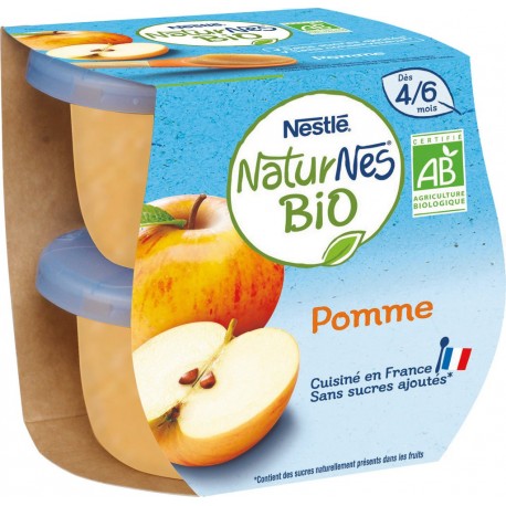 Naturnes Compotes bébé bio dès 4/6 mois, pomme sans sucres ajoutés