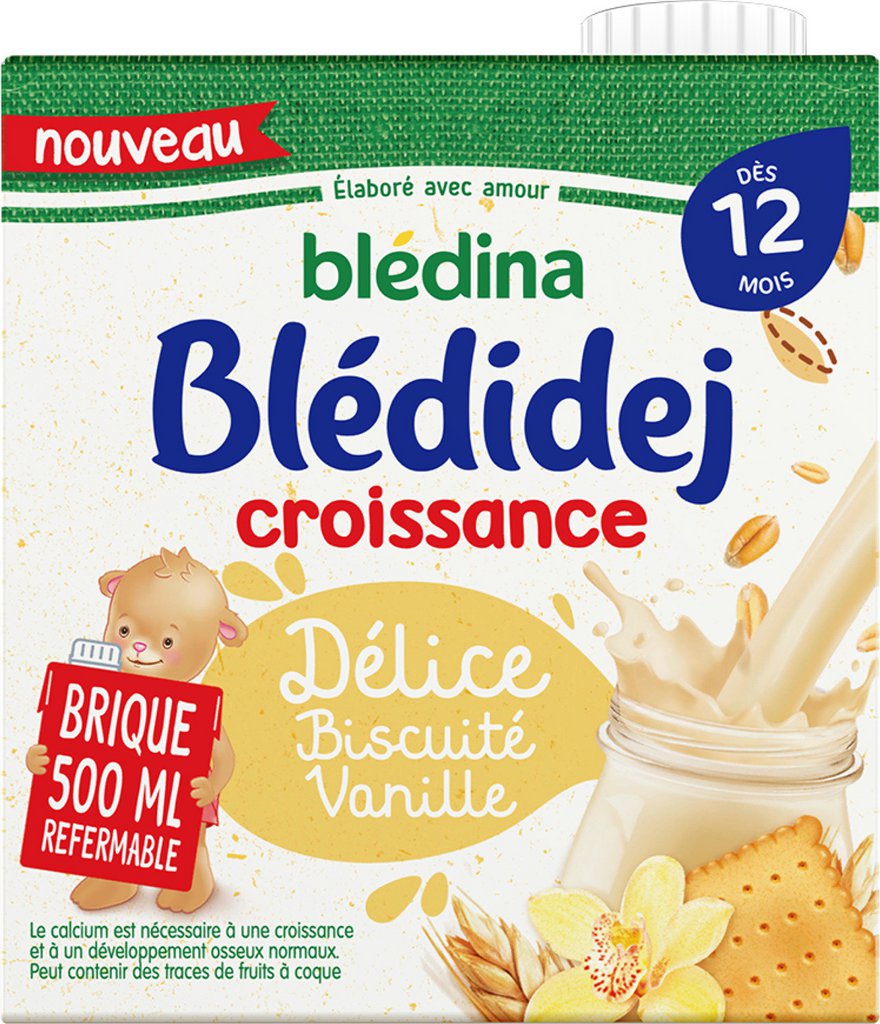 Lait et céréales bébé dès 12 mois saveur délice biscuité choco Blédidej  Croissance BLEDINA