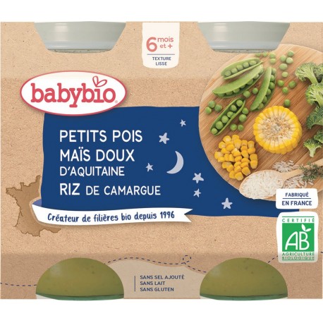 Babybio Petits pots bébé dès 6 mois, petits pois maïs riz