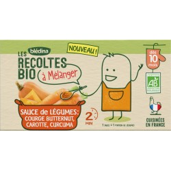 Blédina Les Recoltes Bio Bledina Repas de bébé dès 10 mois sauce de légumes courge Butternut, carotte & curcuma