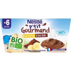 Nestlé P Tit Gourmand Desserts bébé bio bananes & cacao dés 8 mois réduit en sucres P'TIT GOURMAND 4x90g