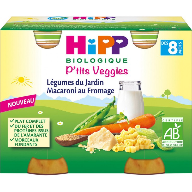 Hipp Biologique Repas bébé dès 8 mois légumes du jardin macaroni au fromage  Bio 