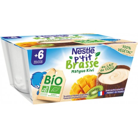 Nestlé P Tit Brasse Dessert bébé +6 mois lait de coco mangue & kiwi Bio P'TIT BRASSE