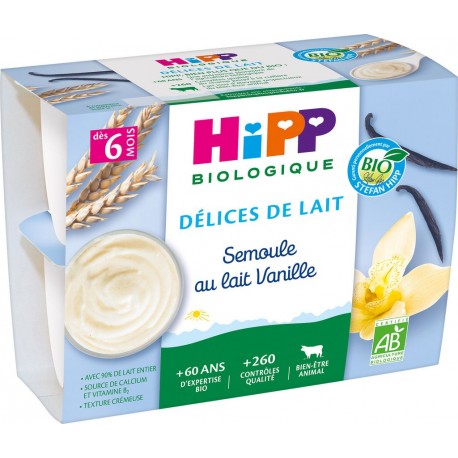 Hipp Biologique Desserts bébé dès 6 mois, semoule vanille