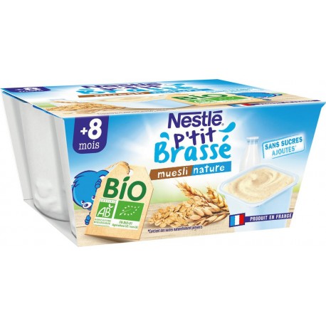 Nestlé P Tit Brasse Desserts bébé dés 8 mois muesli nature sans sucres ajoutés bio P'TIT BRASSE