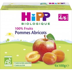 Hipp Biologique Compotes bébé dès 4/6 mois, pommes abricots sans sucres ajoutés