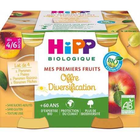 Hipp Biologique Petits pots bébé dès 4/6 mois, assortiment sans sucres ajoutés, Sans gluten Bio