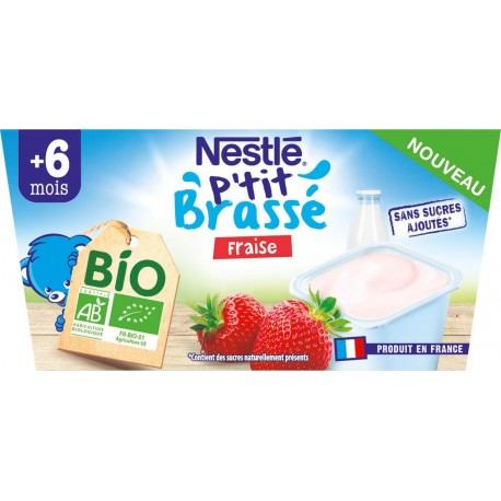 Nestlé P Tit Brasse Dessert bébé Bio dès 6 mois, brassé fraise P'TIT BRASSE