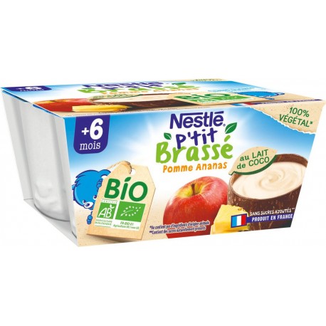 Nestlé P Tit Brasse Dessert bébé dés 6 mois Végétal lait de coco pomme ananas Bio P'TIT BRASSE